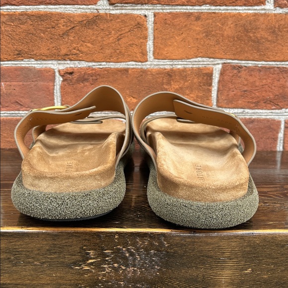 Sartore Women’s Tan Suede Slide Insole Sandals with Gold Accents - Picture 4 of 10